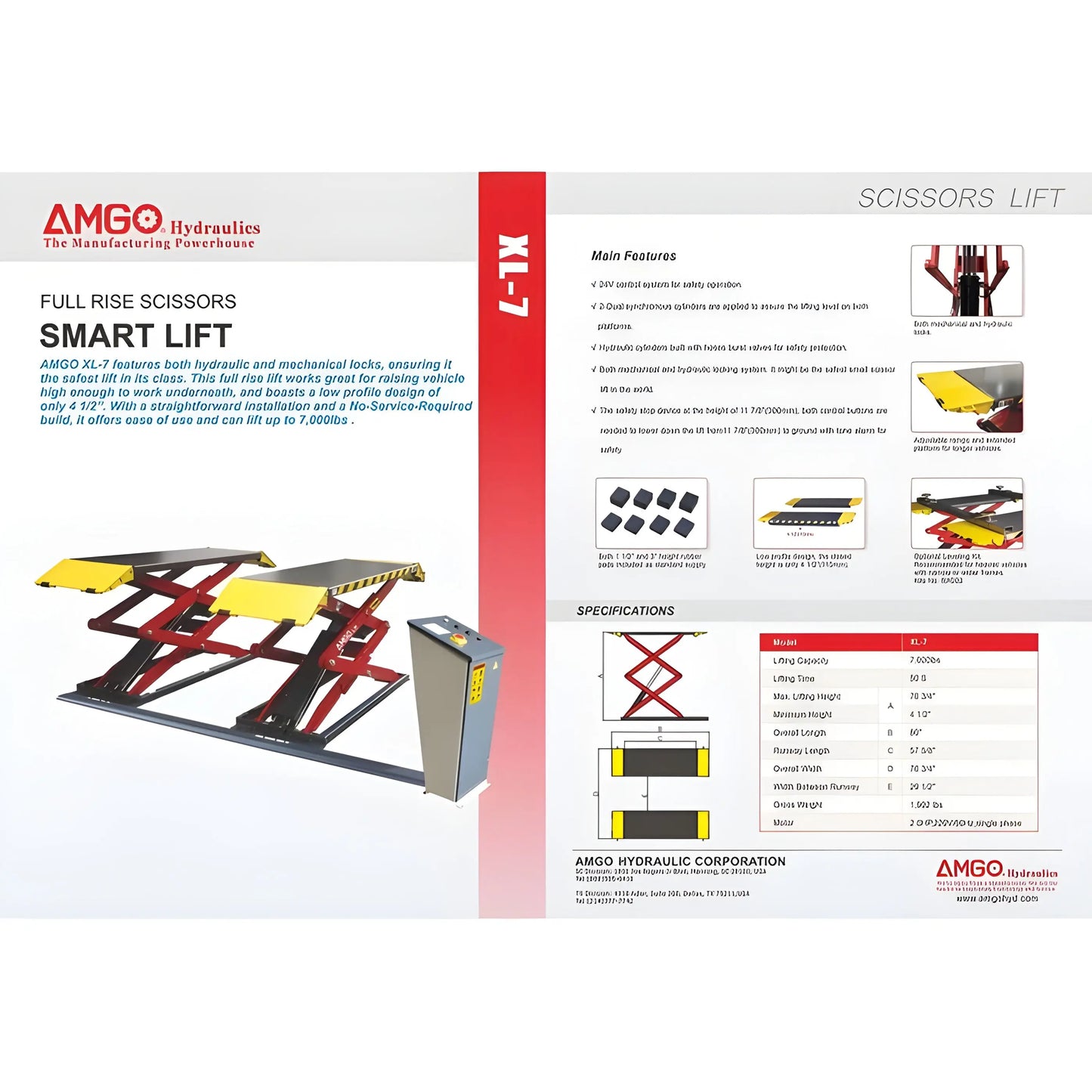 AMGO XL-7 7,000 lbs Low Profile Scissor Lift designed