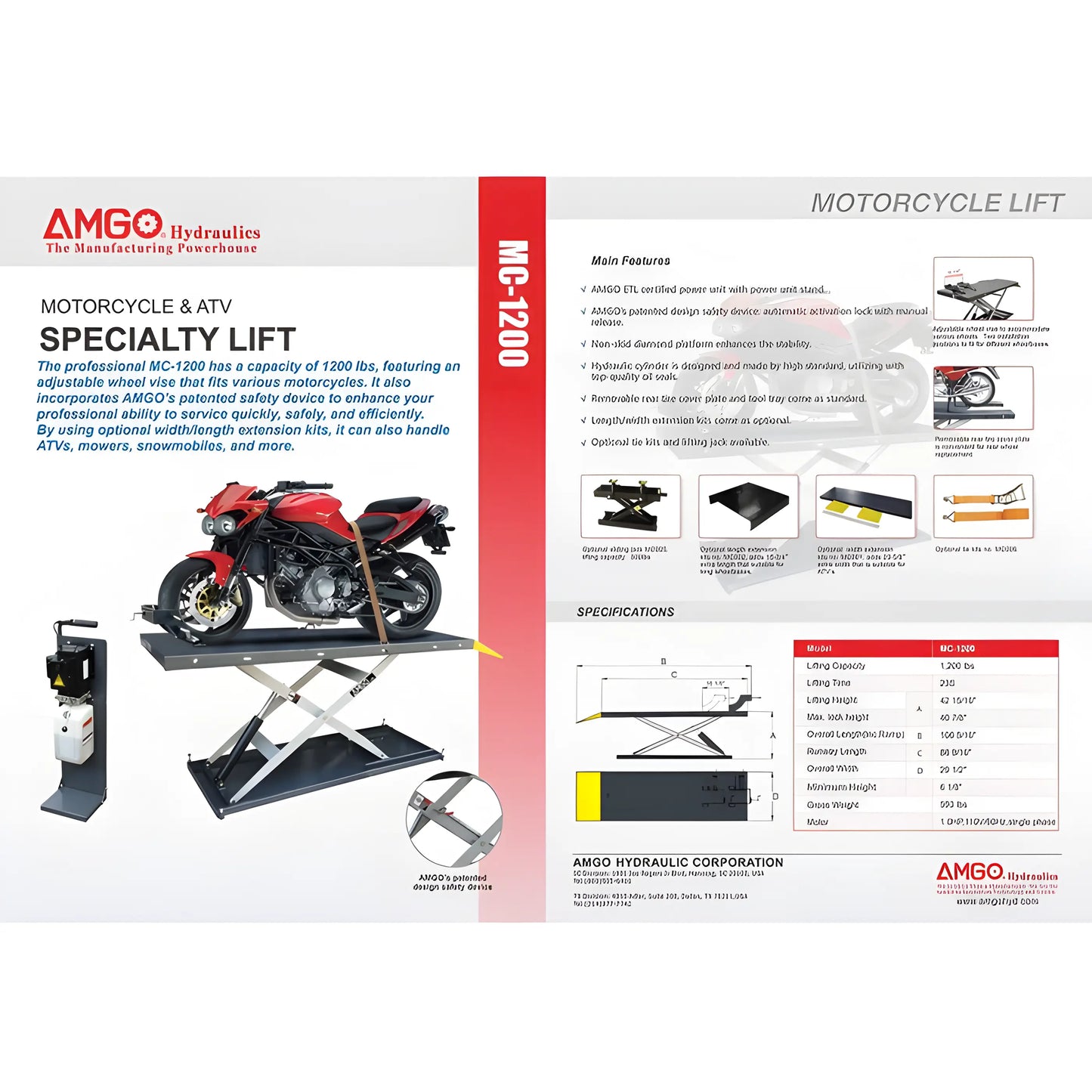 AMGO MC-1200 Motorcycle & ATV Lift