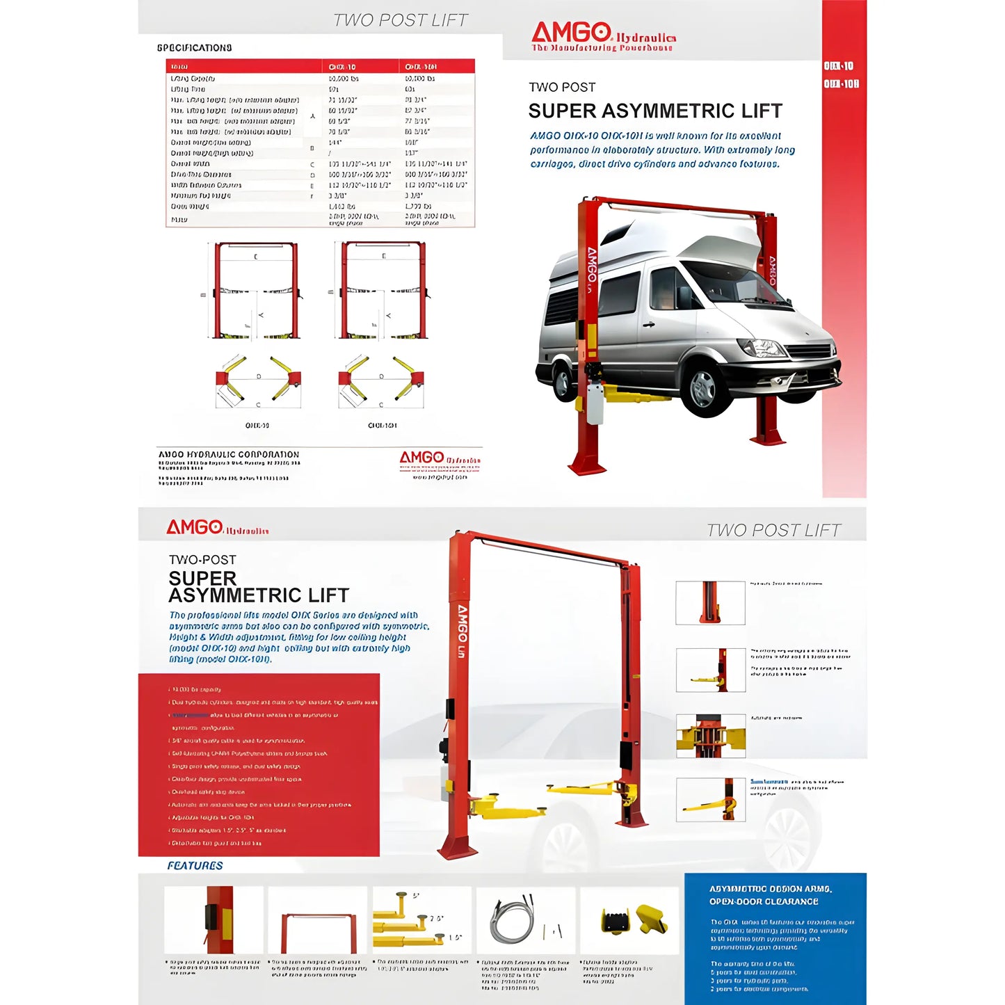 AMGO OHX-10H 10,000 lbs 2 Post Lift