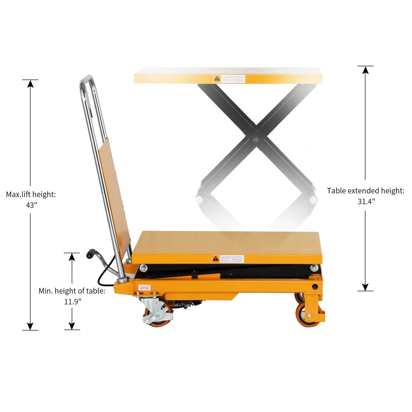 Measurements of Apollolift Double Scissor Lift Table