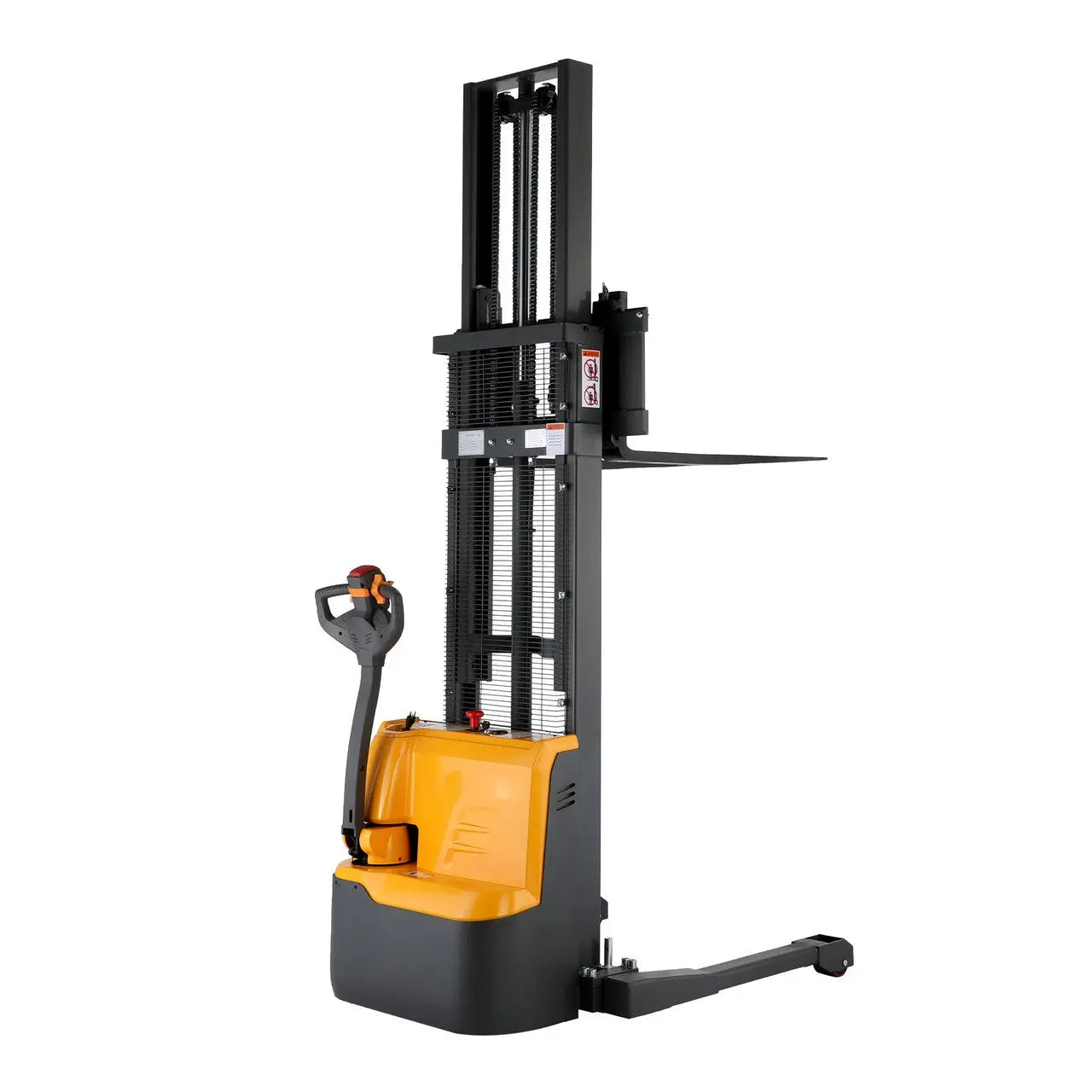 Electric Straddle Stacker in gray and yellow