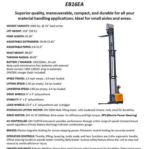 EB16EA electric straddle stacker full description