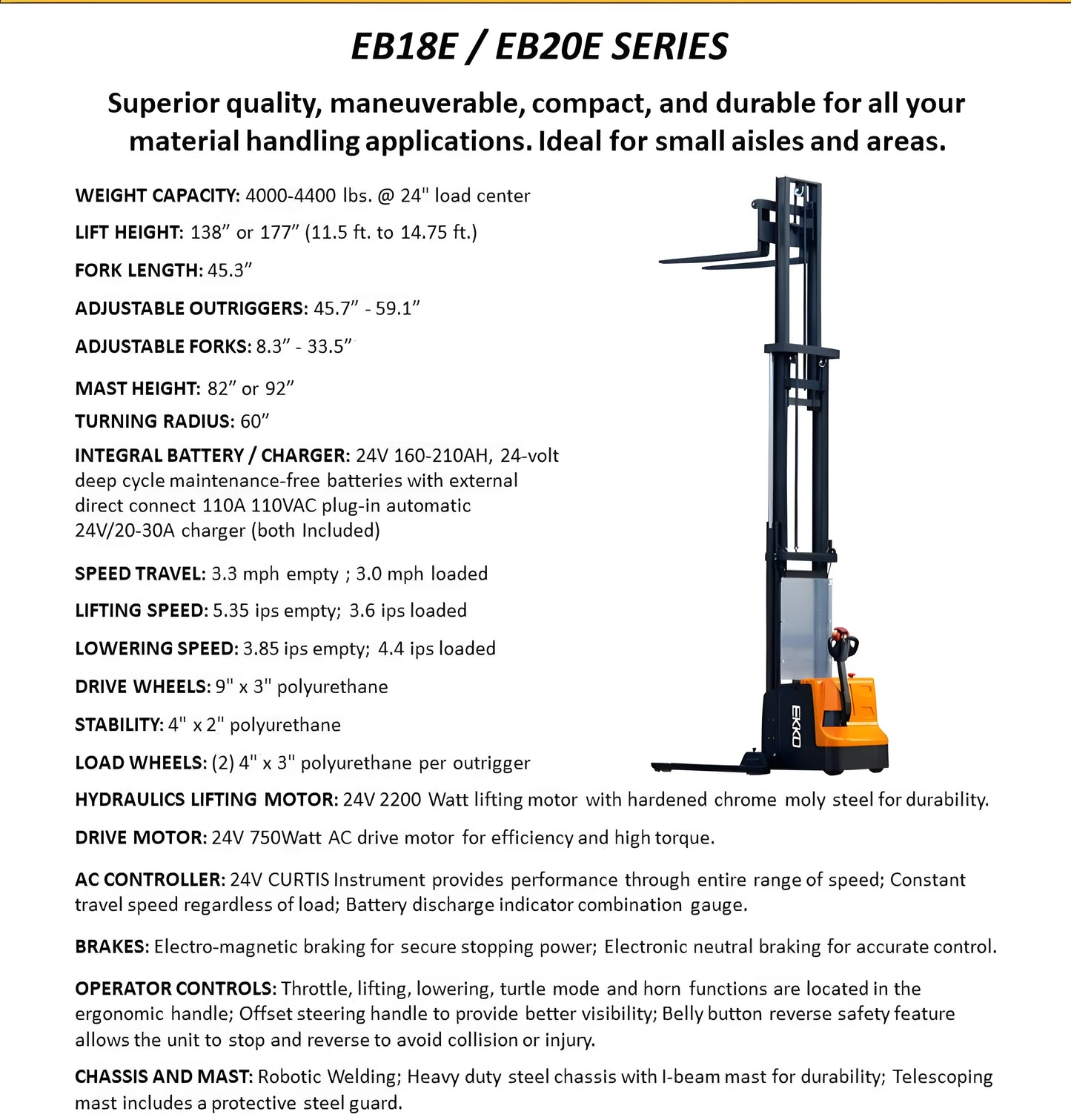 electric straddle stacker full description and difference between 18E and EB20E series