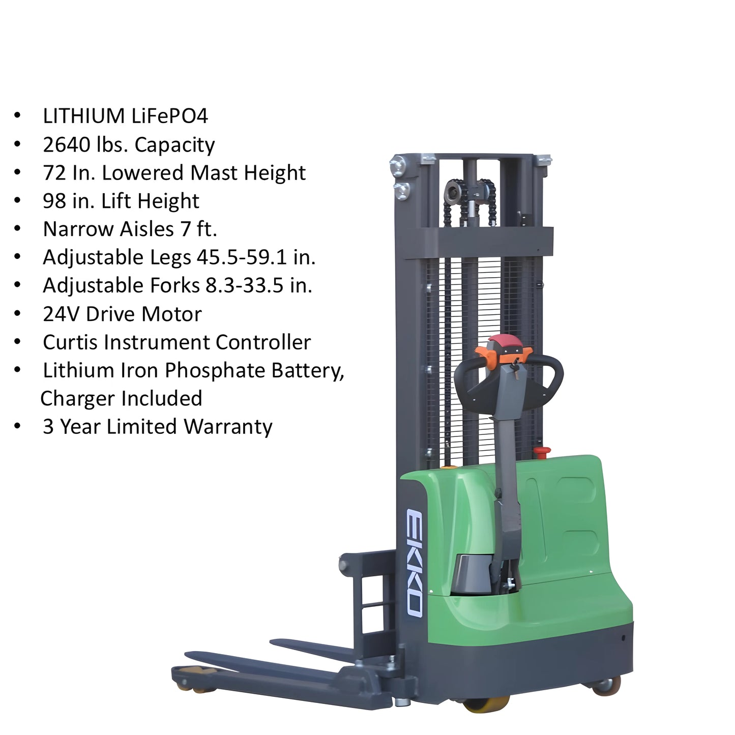 EKKO EB12E-98Li | Lithium Straddle Stacker | 98" Lift Height | 2640 lb Capacity