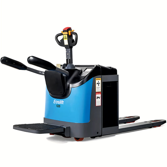 Blue electric powered pallet truck