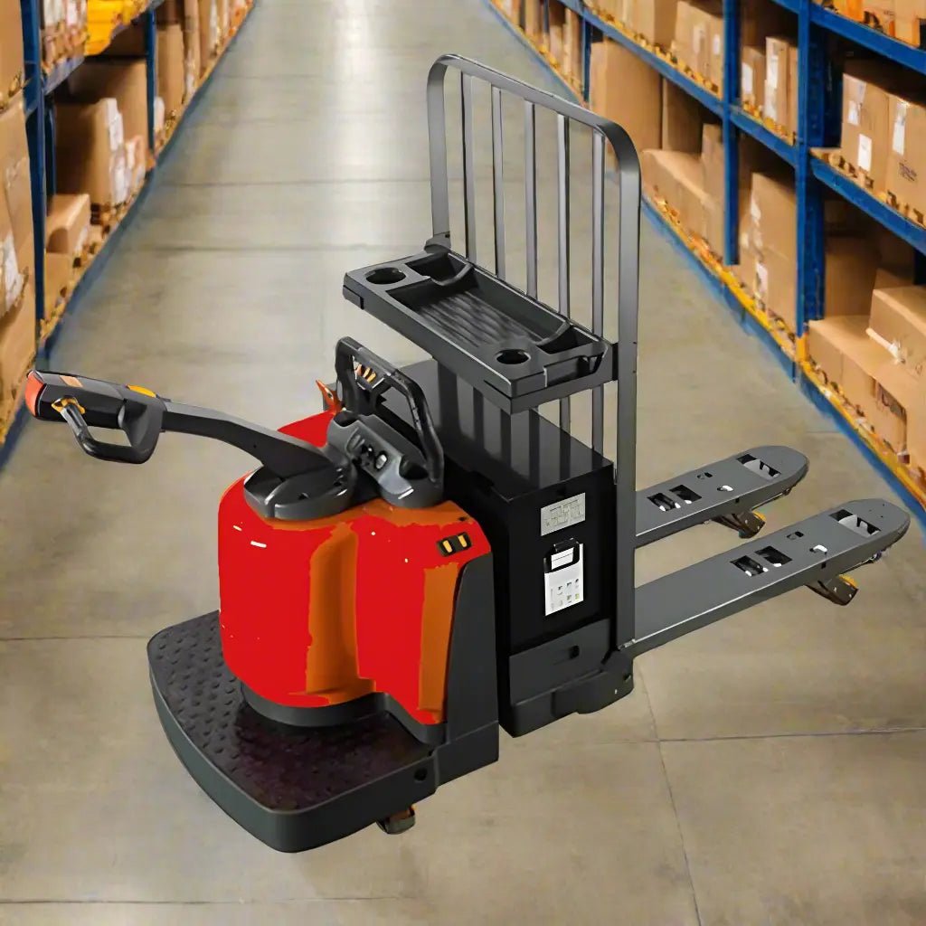 Rider Electric Pallet Jack in a warehouse