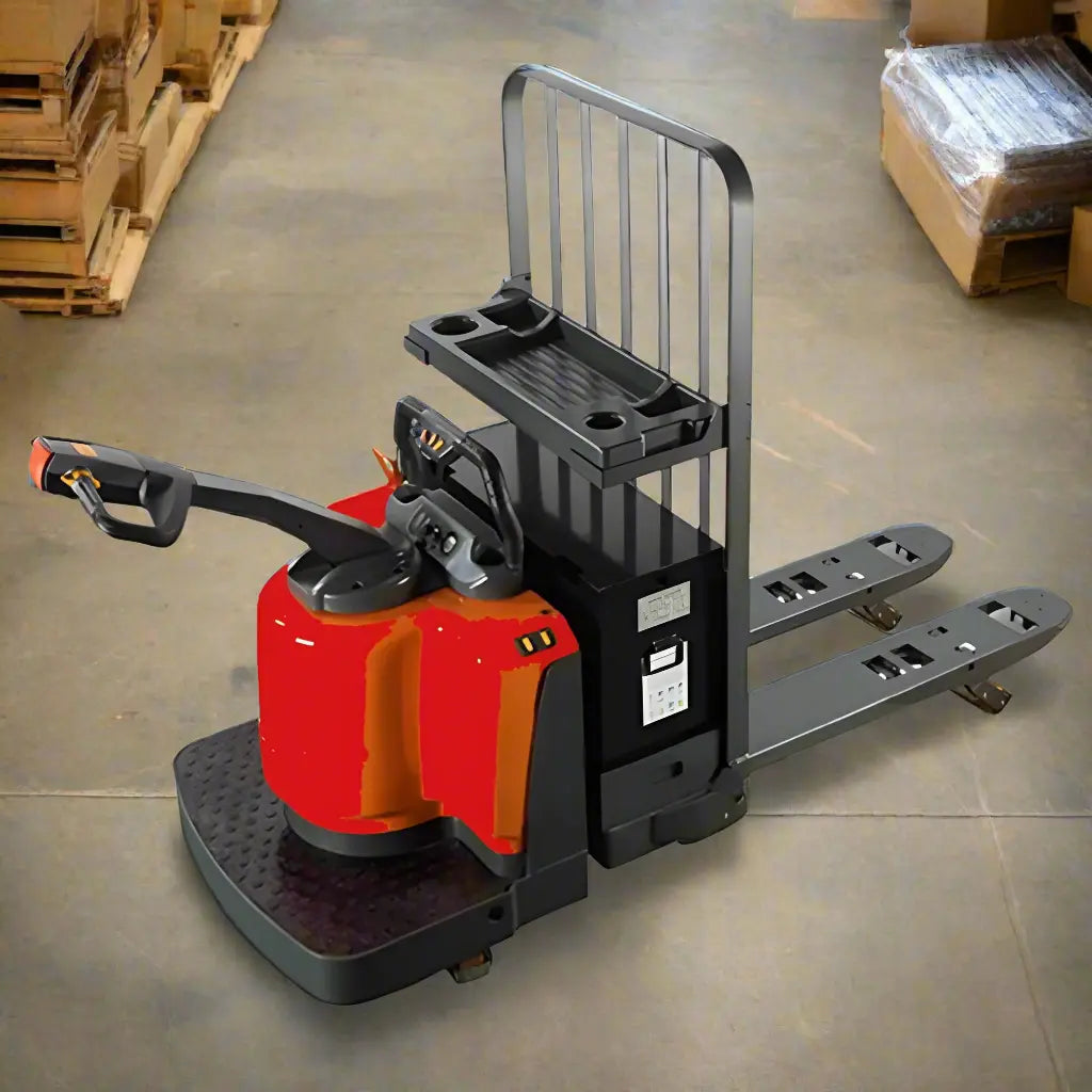 Rider Electric Pallet Jack in a warehouse