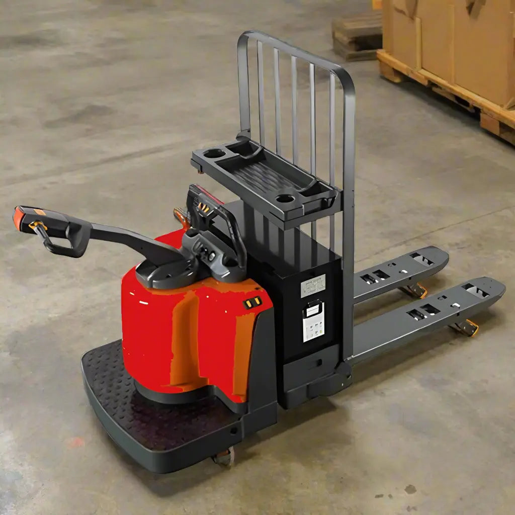 Rider Electric Pallet Jack in a warehouse