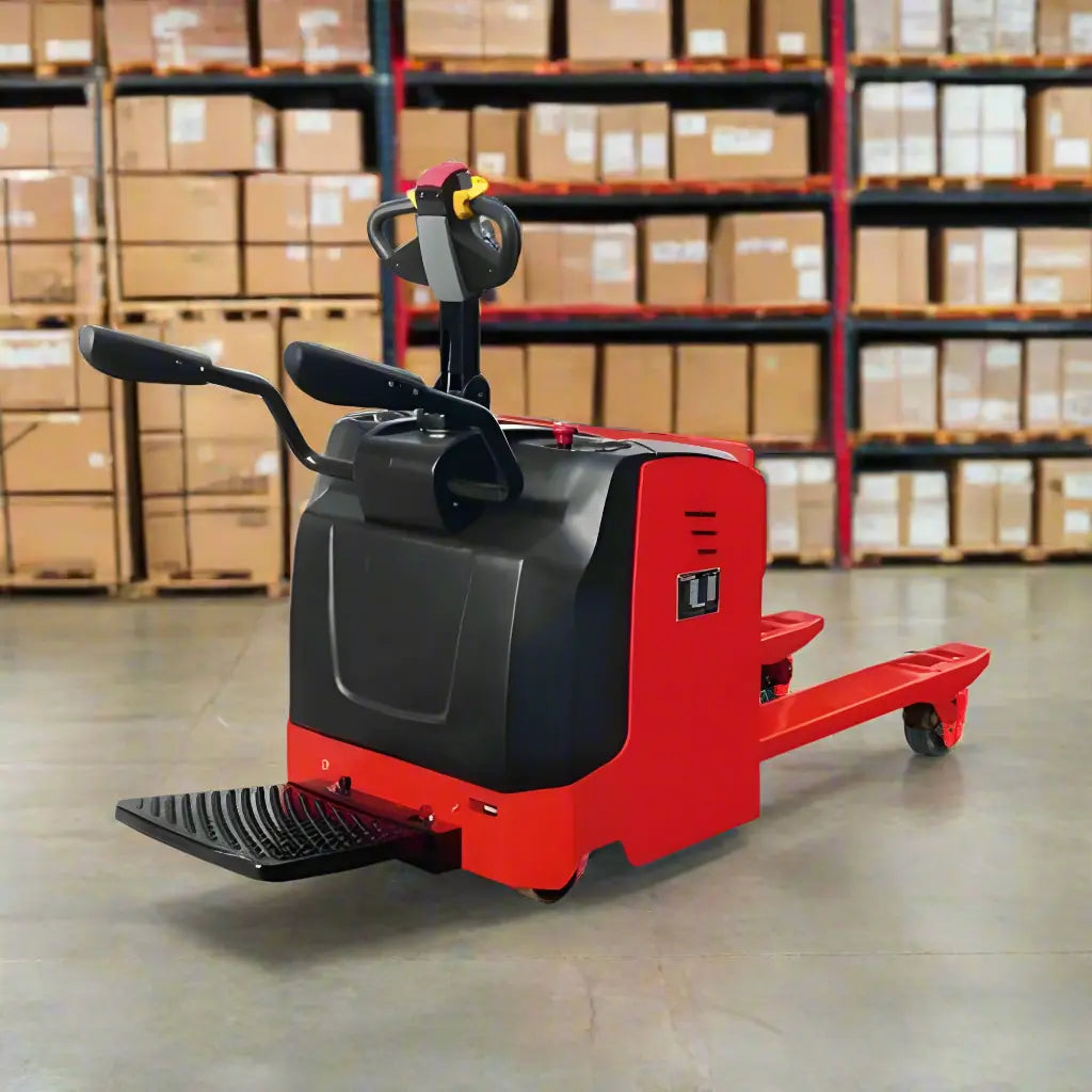 Rider Electric Pallet Jack in a warehouse