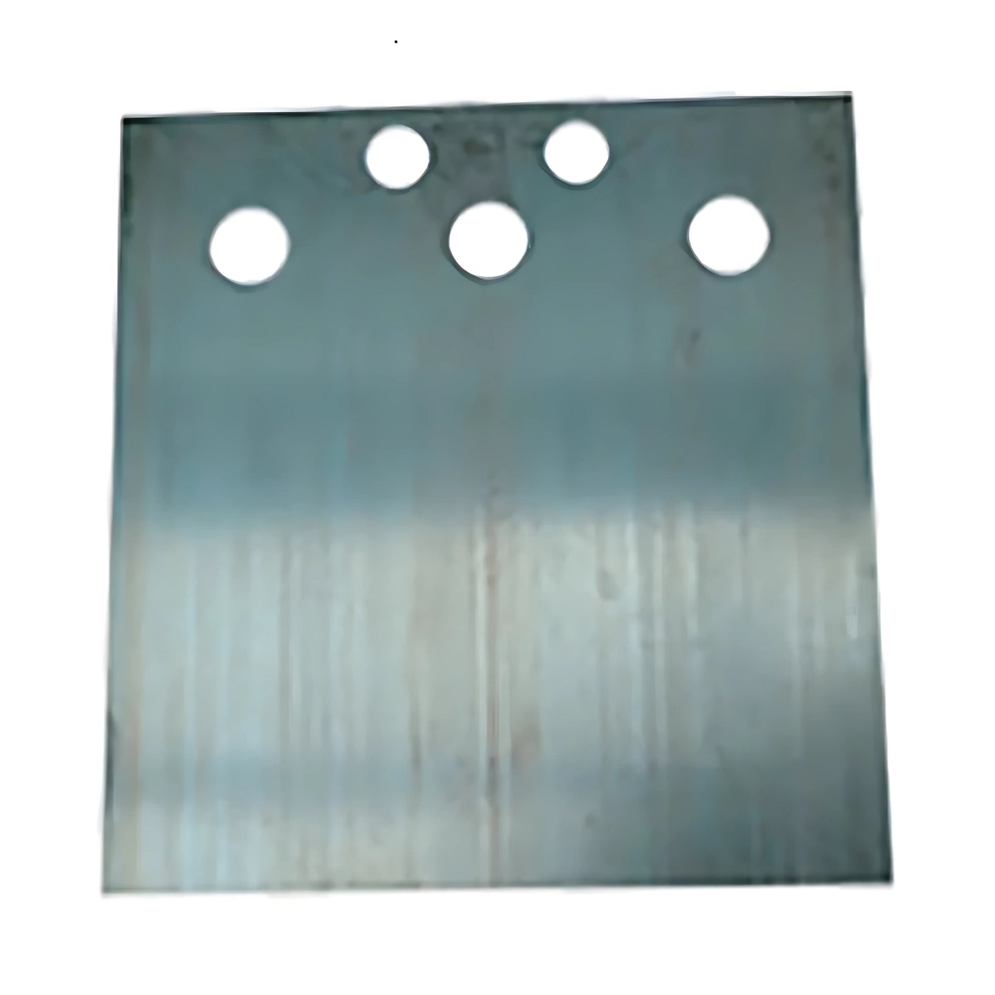 Metal scraper blade with multiple mounting holes for versatile attachment.