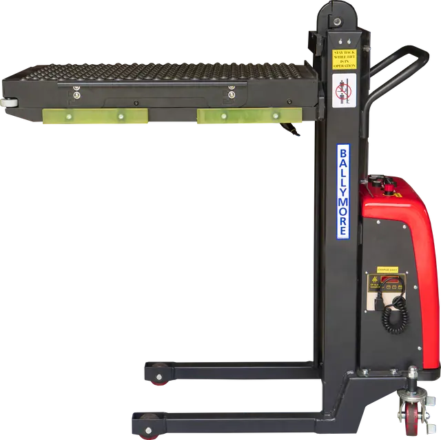 Ballymore portable ball transfer conveyor table with Semi-Electric Pallet Stacker for easy material handling