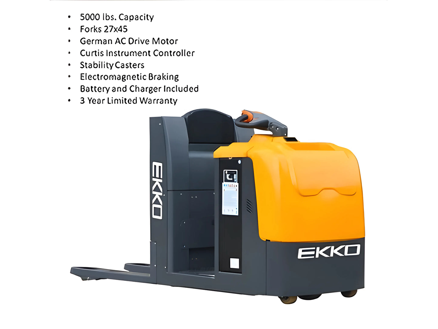 EKKO EPC30A electric pallet truck with 5000 lbs capacity and German AC drive motor