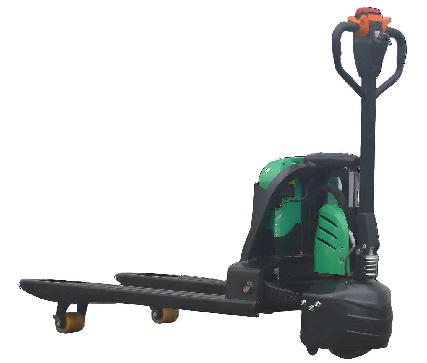 EKKO EPF20Li electric pallet jack with green and black body and ergonomic handle