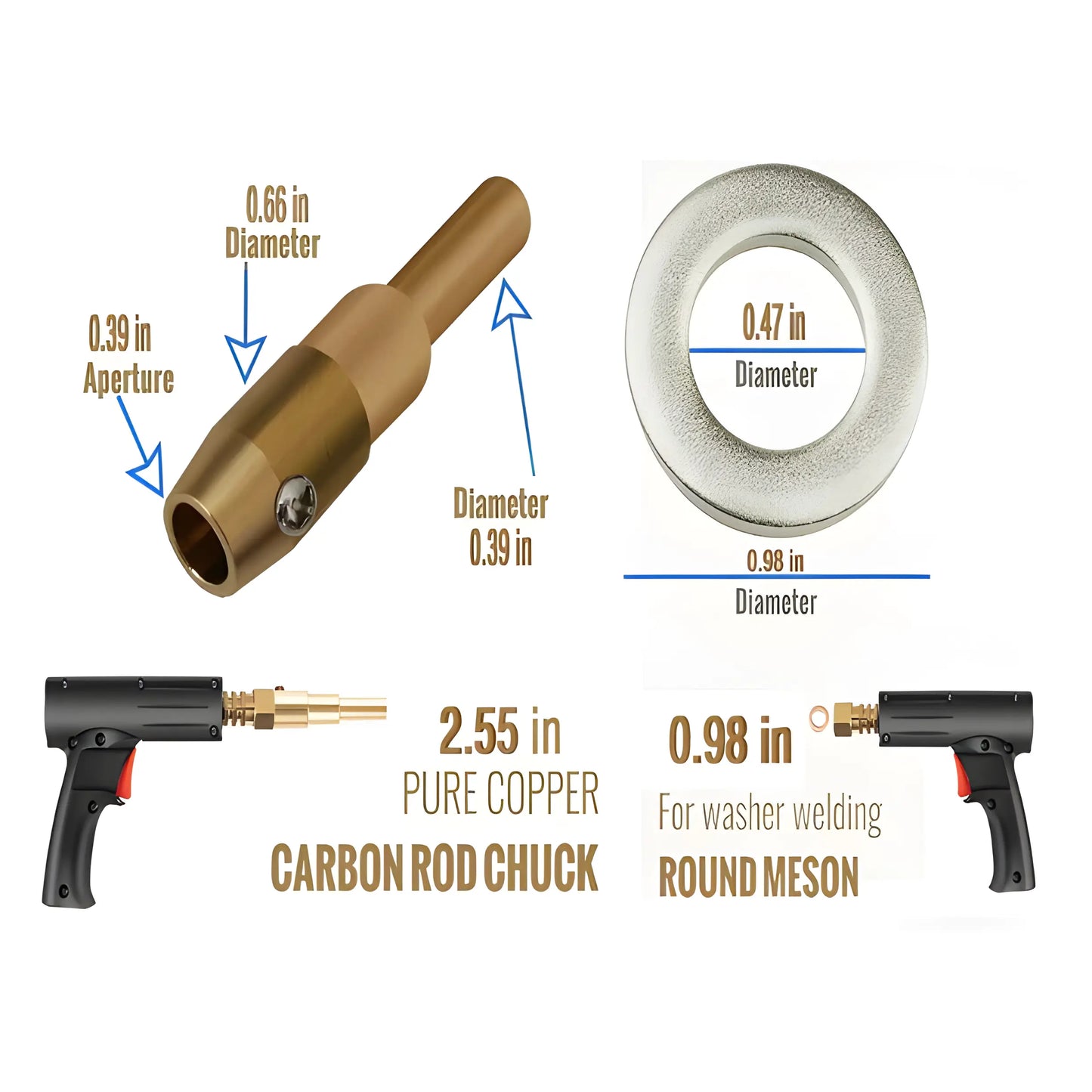 Katool Dent Puller Components including Carbon Rod Chuck and Round Meson for effective dent removal