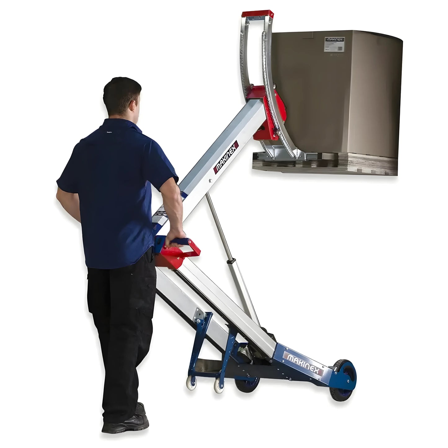 Man operating Makinex 5555-Glass lifting device to move large glass panel safely