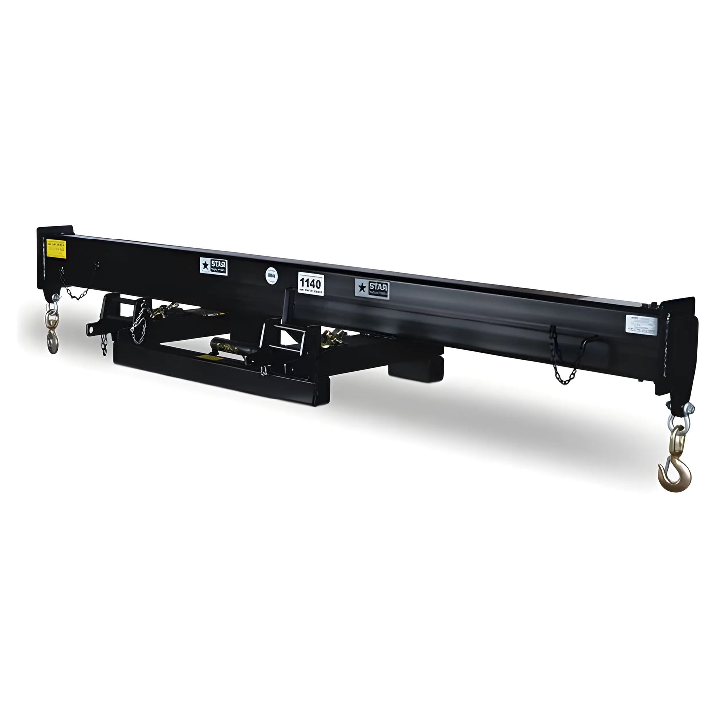 Star Industries 1150C heavy-duty black steel lifting beam with hooks and safety chains