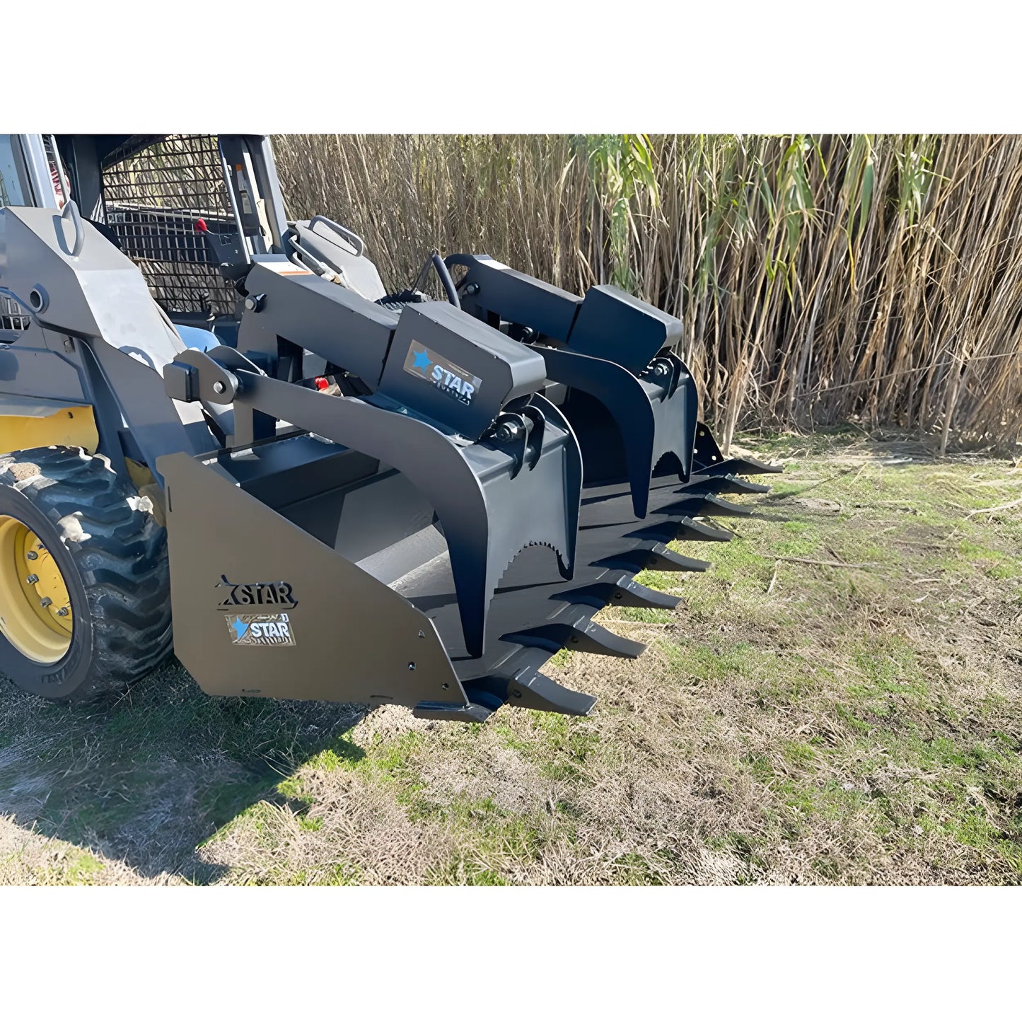 Star Industries 175-UGA heavy-duty grapple attachment mounted on skid steer for agricultural use