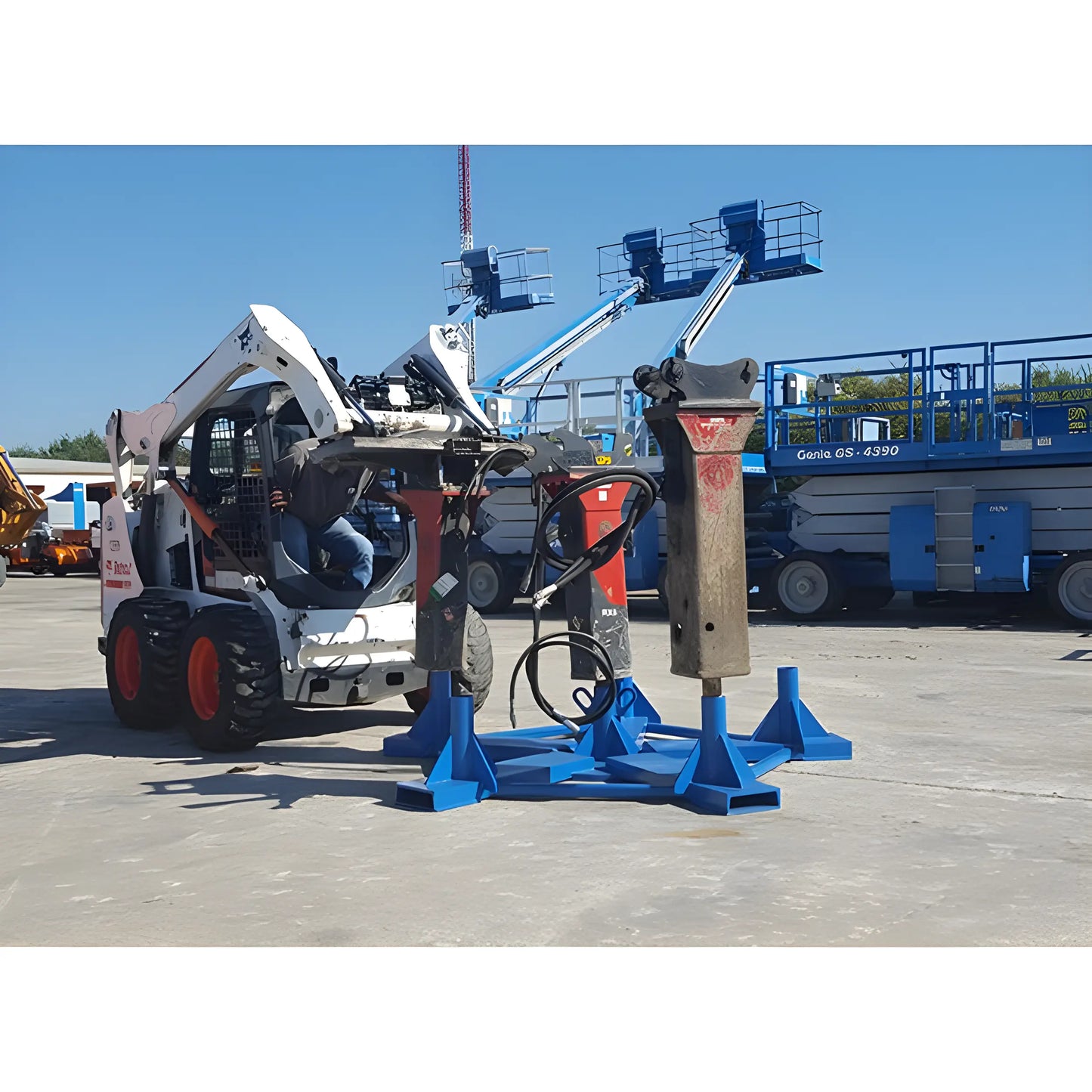 Star Industries 915 916 hydraulic breakers mounted on skid steer loader for construction use