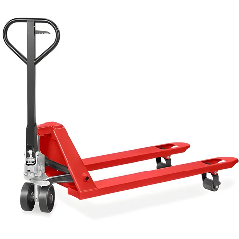 red manual forklift with black handle