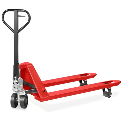 red manual forklift with black handle