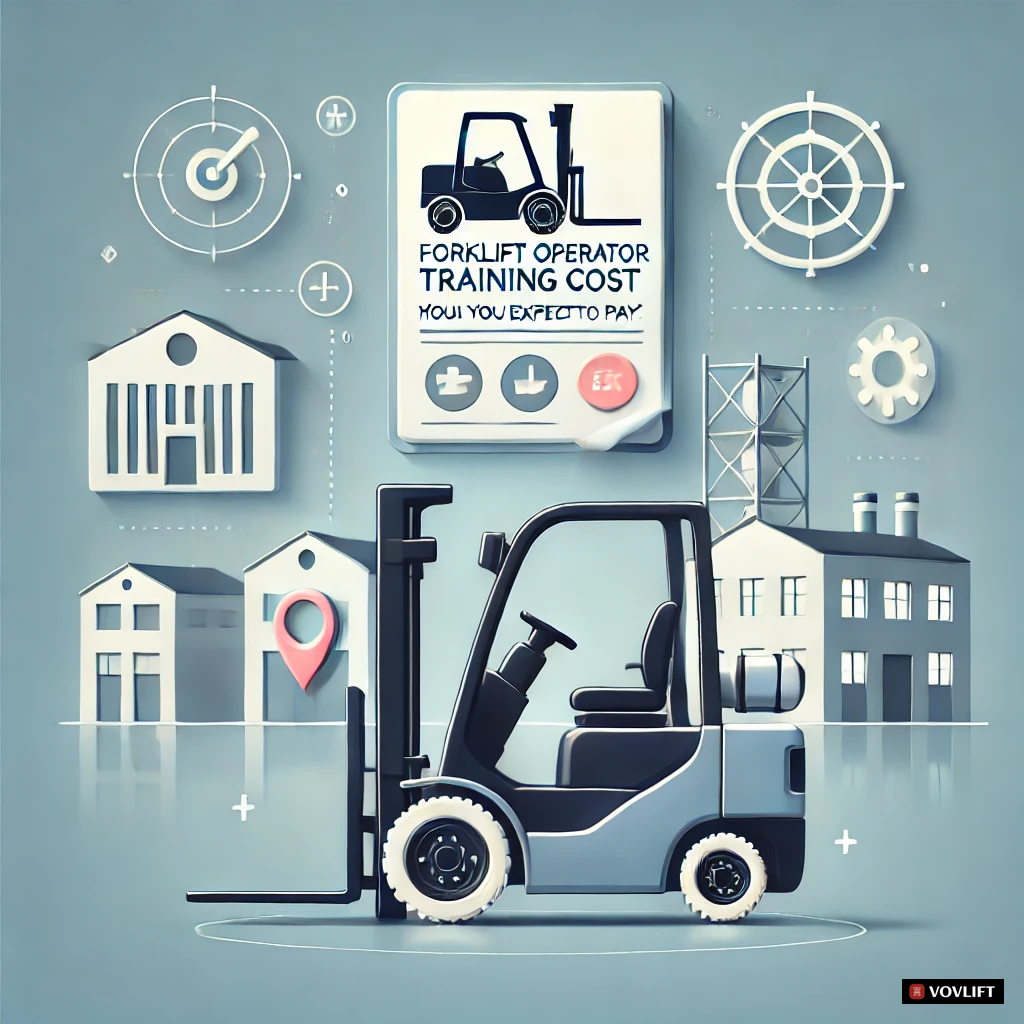 Forklift training cost blog image with VOVLIFT logo for branding.