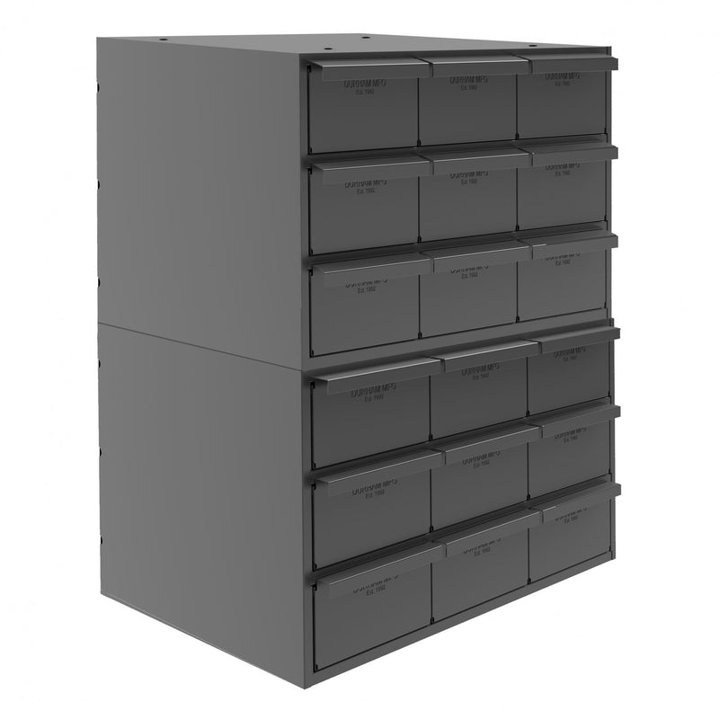 Durham 18 Drawers (Vertical), 11-5/8" Deep, Steel Construction, For Small Part Storage, Gray