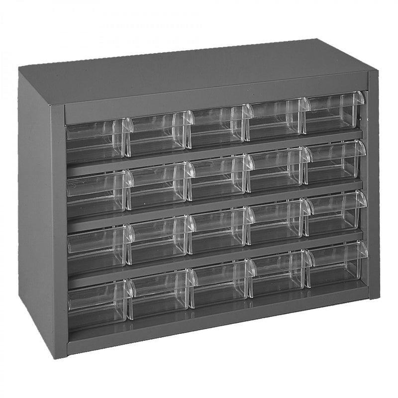 Durham Plastic Drawer Cabinet With Back Wall Mounting Holes, 20 Drawers, Gray