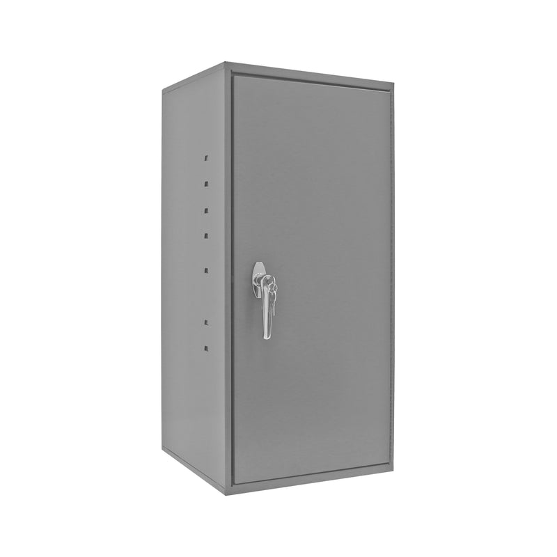 Durham Utility Cabinet, steel, 3 shelves, built in lock attachment, wall mountable, gray