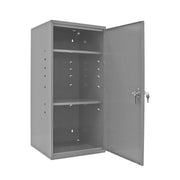 Durham Utility Cabinet, steel, 3 shelves, built in lock attachment, wall mountable, gray