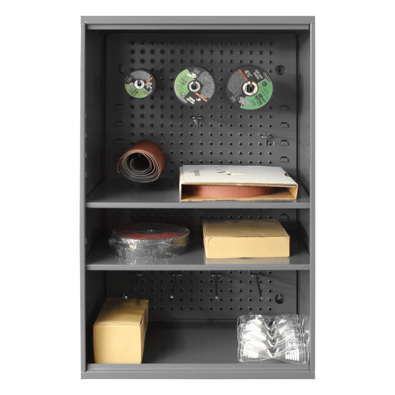 Durham Abrasive Storage Cabinet with Pegboard, Wall Mountable, 2 Adjustable Shelves, Gray