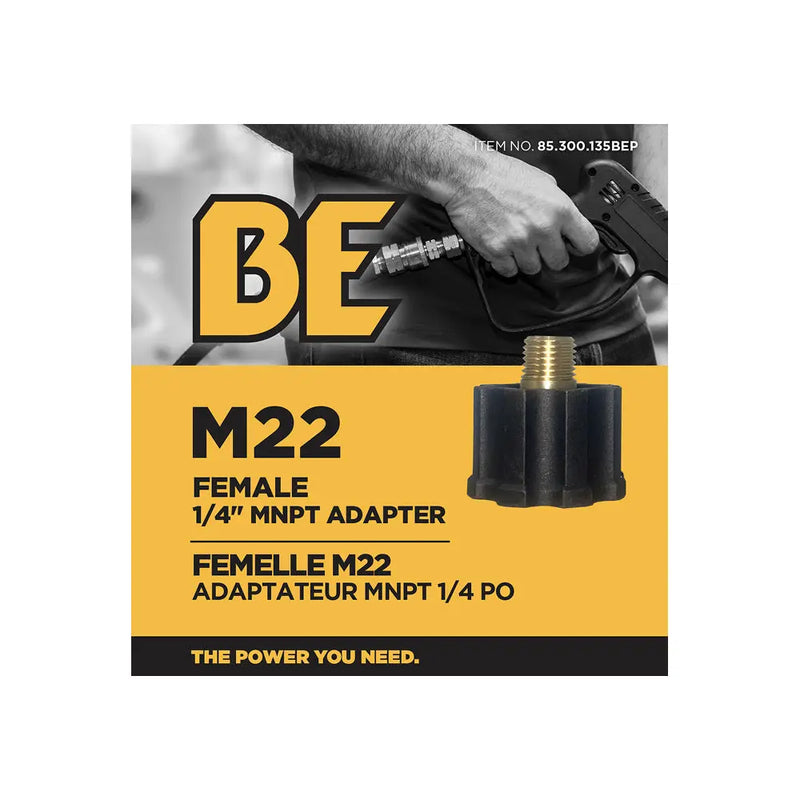 1/4" Female M22 MNPT Adapter Fitting - Retail Ready Packaging BE Power Equipment