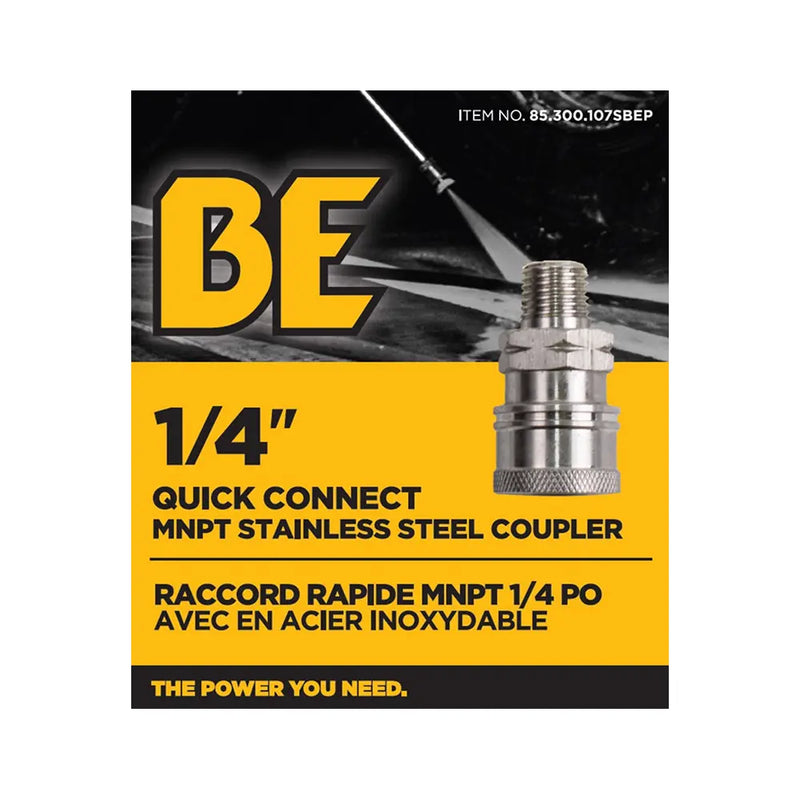1/4" Quick Connect MNPT Stainless Steel Coupler BE Power Equipment