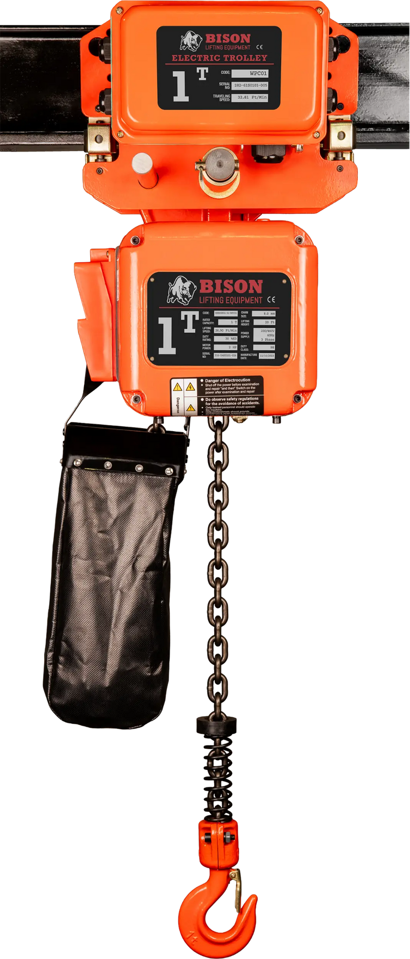 1 Ton Three Phase Hoist + Trolley Bison Lifting