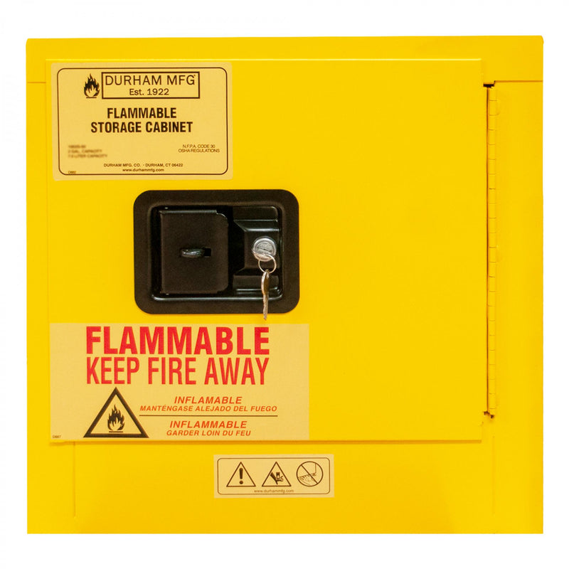 Durham Flammable Storage Cabinet, 2 Gallon, 1 Door, Manual Close, 1 Shelf, Safety Yellow