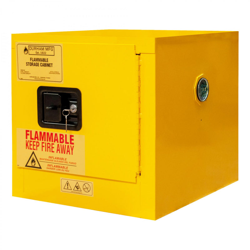 Durham Flammable Storage Cabinet, 2 Gallon, 1 Door, Manual Close, 1 Shelf, Safety Yellow