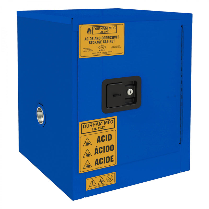 Durham FM Approved, Corrosive Storage Cabinet, 4 Gallon, 1 Door, Manual Close, 1 Shelf