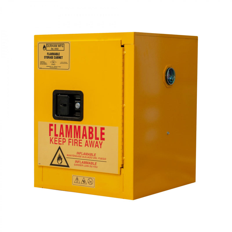 Durham Fm Approved, Flammable Storage Cabinet, 4 Gallon, 1 Door, Manual Close, 1 Shelf, Safety Yellow