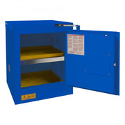 Durham FM Approved, Corrosive Storage Cabinet, 4 Gallon, 1 Door, Self Close, 1 Shelf, 2 Plastic Trays