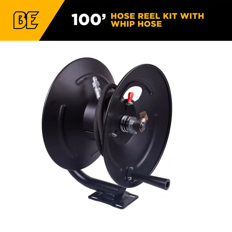 100' High Pressure Hose Reel Kit with Whip Hose BE Power Equipment