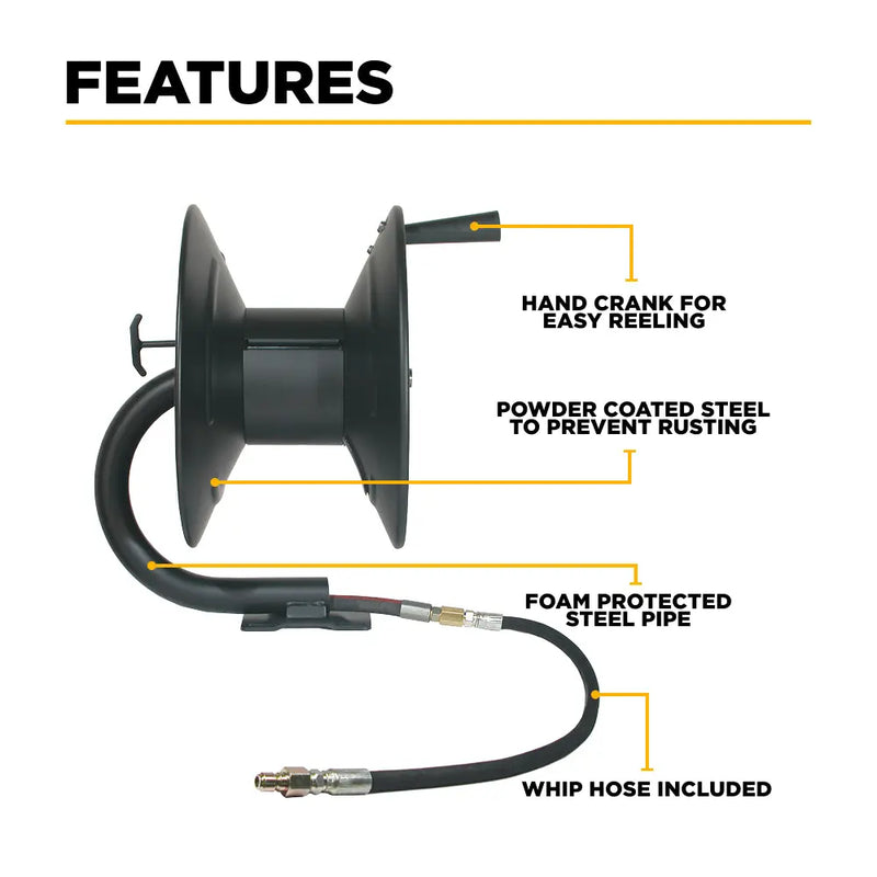 100' High Pressure Hose Reel Kit with Whip Hose BE Power Equipment