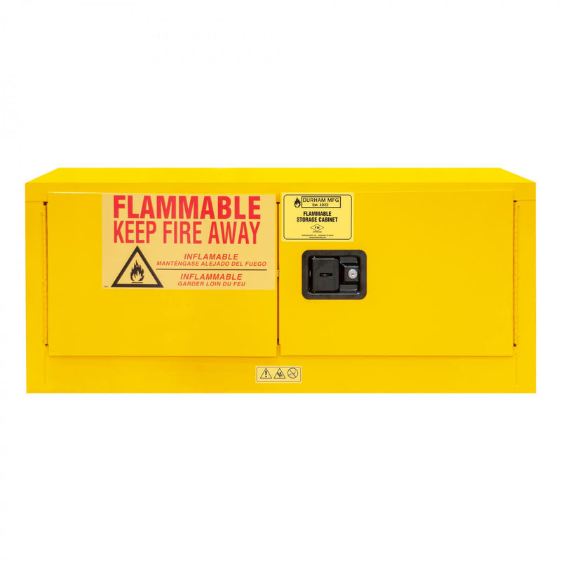 Durham FM Approved, Flammable Storage Cabinet, Horizontal, Table Top, 12 Gallon, 2 Doors, Manual Close, Yellow