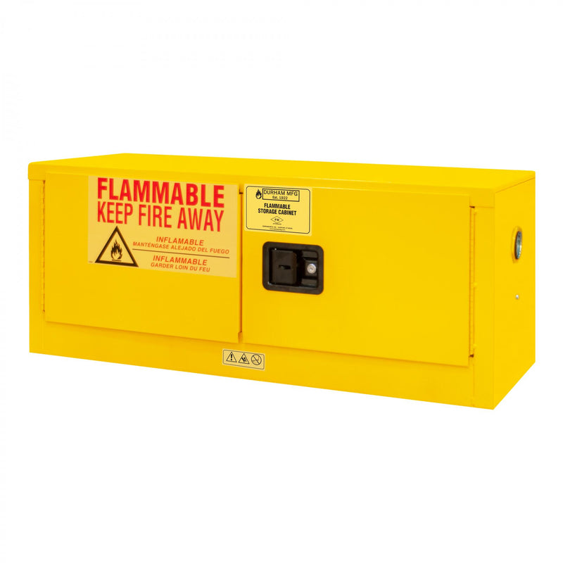 Durham FM Approved, Flammable Storage Cabinet, Horizontal, Table Top, 12 Gallon, 2 Doors, Manual Close, Yellow