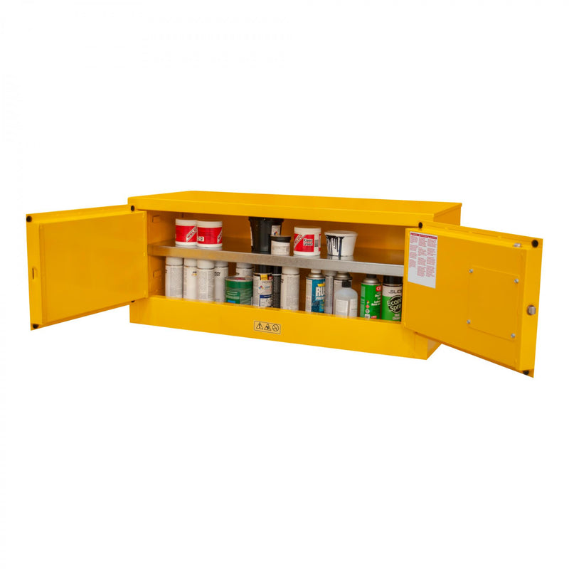 Durham FM Approved, Flammable Storage Cabinet, Horizontal, Table Top, 12 Gallon, 2 Doors, Manual Close, Yellow
