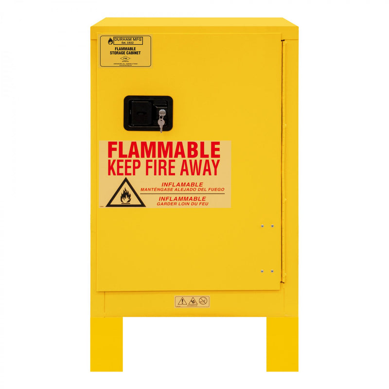 Durham FM Approved, Flammable Storage Cabinet With Legs, 12 Gallon, 1 Door, Manual Close, 1 Shelf, Yellow