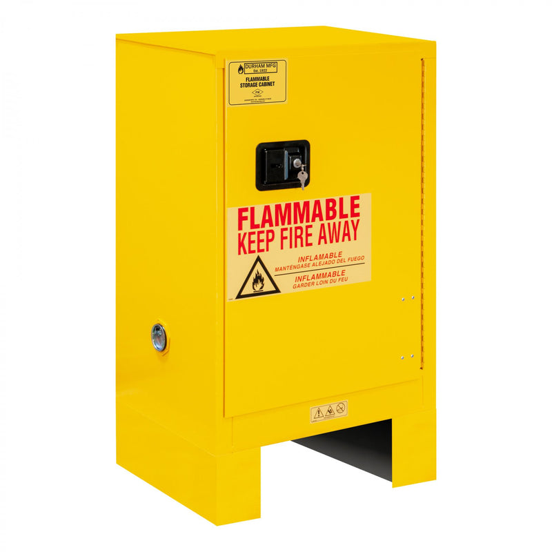 Durham FM Approved, Flammable Storage Cabinet With Legs, 12 Gallon, 1 Door, Manual Close, 1 Shelf, Yellow