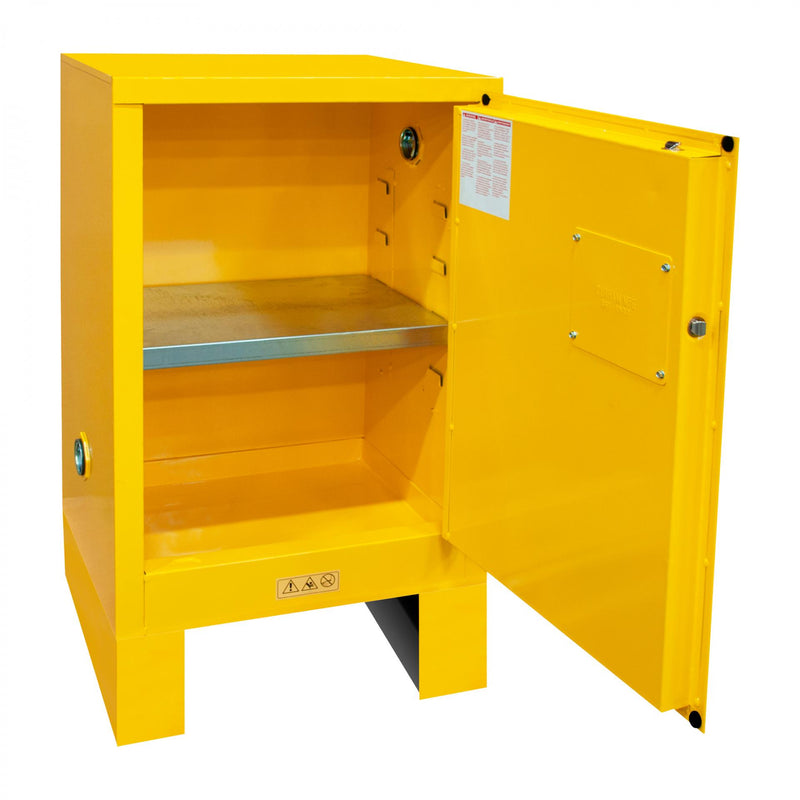 Durham FM Approved, Flammable Storage Cabinet With Legs, 12 Gallon, 1 Door, Manual Close, 1 Shelf, Yellow