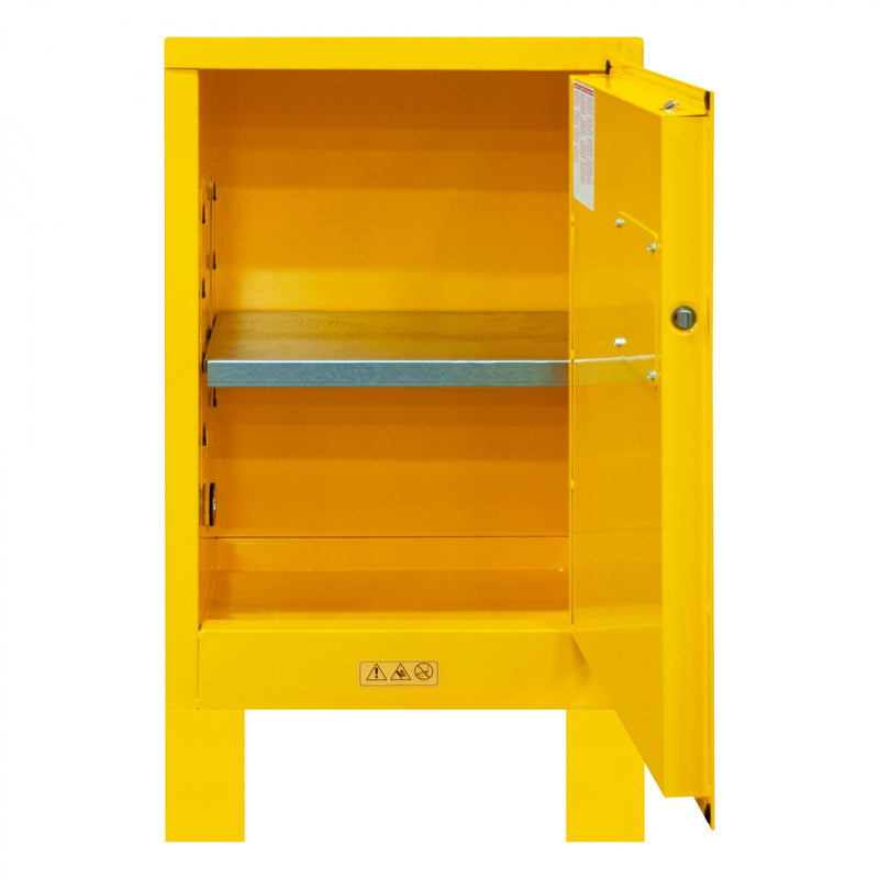 Durham FM Approved, Flammable Storage Cabinet With Legs, 12 Gallon, 1 Door, Manual Close, 1 Shelf, Yellow