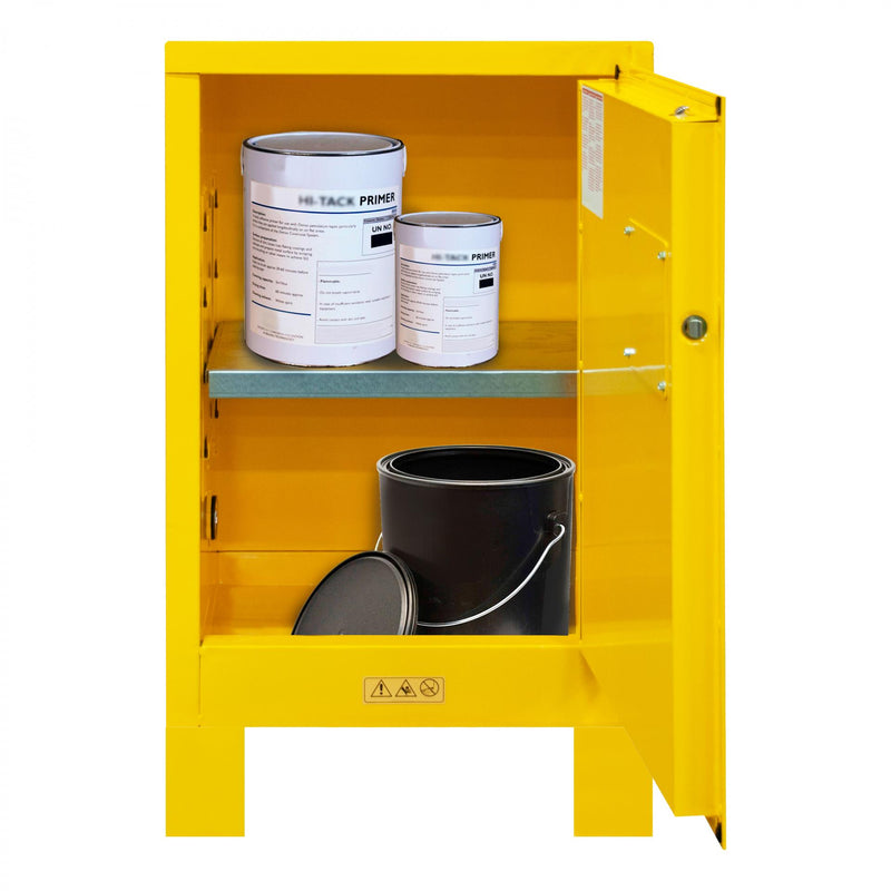 Durham FM Approved, Flammable Storage Cabinet With Legs, 12 Gallon, 1 Door, Manual Close, 1 Shelf, Yellow