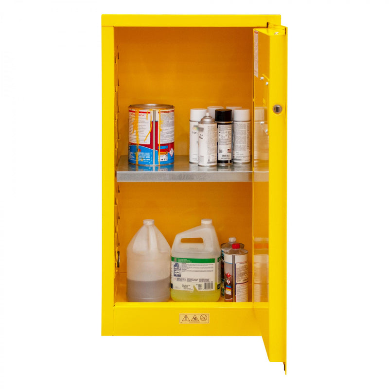 Durham FM Approved, Flammable Storage Cabinet, 16 Gallon, 1 Door, Manual Close, 1 Shelf, Safety Yellow