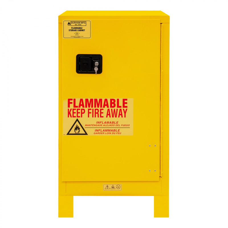 Durham FM Approved, Flammable Storage Cabinet With Legs, 16 Gallon, 1 Door, Manual Close, 1 Shelf, Yellow